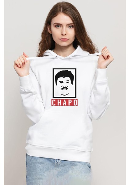 El Chapo Gangster Swagger Beyaz Kadın 3ip Kapşonlu Sweatshirt