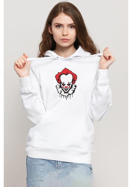 Pennywise Face Beyaz Kadın 3ip Kapşonlu Sweatshirt