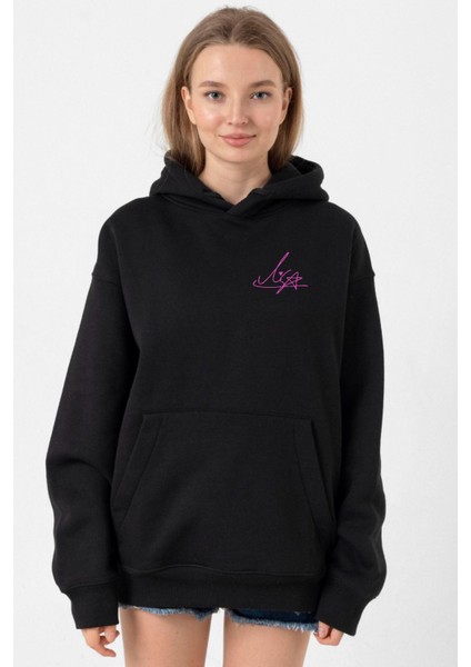 Blackpink Lisa Signature Siyah Kadın 3ip Kapşonlu