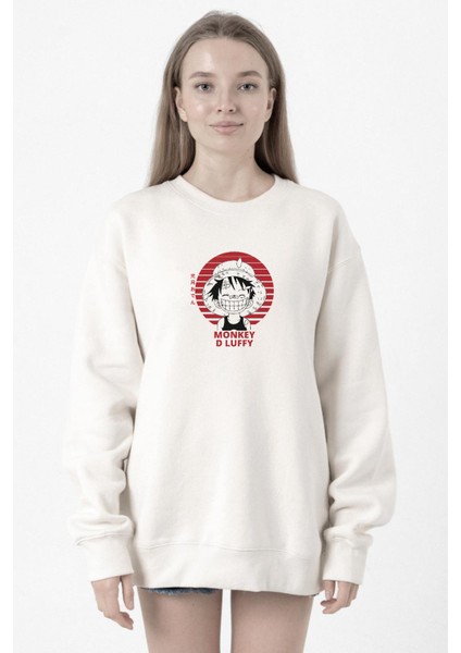 One Piece Anime Monkey D Luffy Beyaz Kadın 2ip Sweatshirt