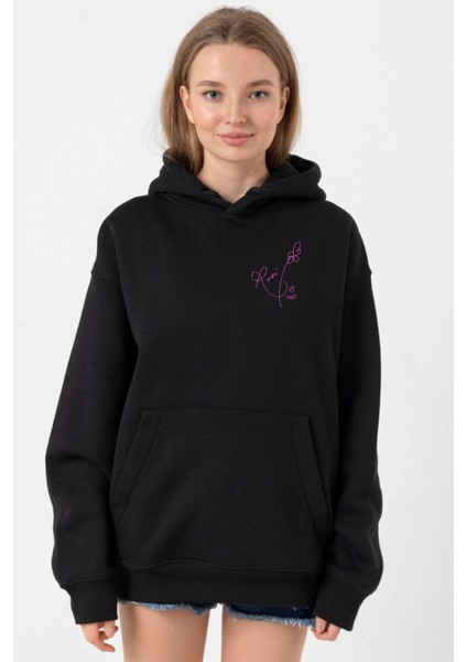Blackpink Rose Signature Siyah Kadın 3ip Kapşonlu