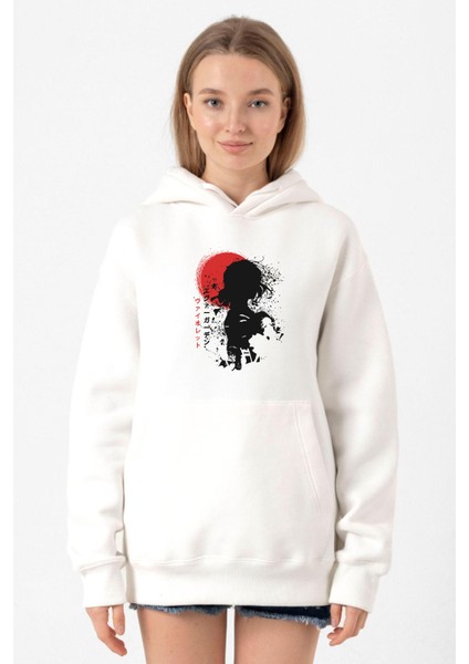 Violet Evergarden Anime Dark Poster Beyaz Kadın 3ip Kapşonlu Sweatshirt