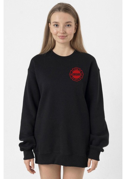 Chicago Fire Logo Siyah Kadın 2ip Sweatshirt