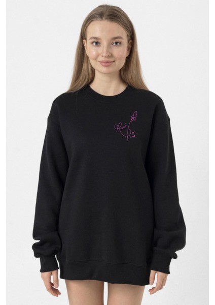 Blackpink Rose Signature Siyah Kadın 2ip Sweatshirt