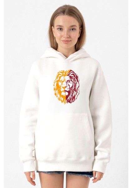 Sarı Kırmızı Aslan Beyaz Kadın 3ip Kapşonlu Sweatshirt