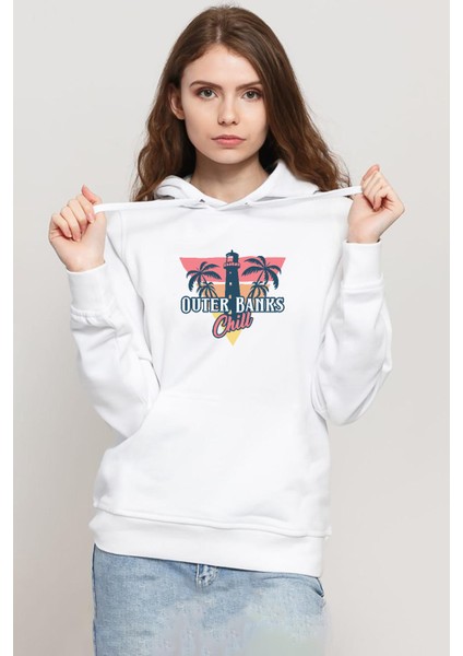 Outer Banks Chill Beyaz Kadın 3ip Kapşonlu Sweatshirt