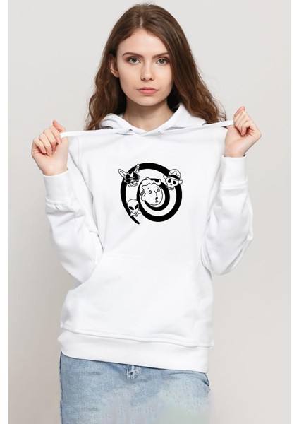 Fallout Wild Wasteland Beyaz Kadın 3ip Kapşonlu Sweatshirt