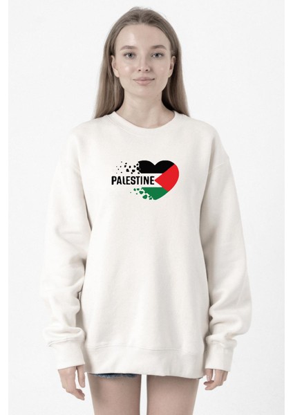Heart Palestine Flag Beyaz Kadın 2ip Sweatshirt