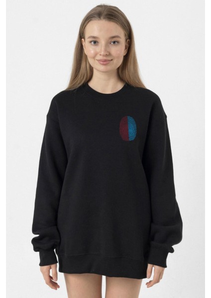 Bordo Mavi Parmak Izi Siyah Kadın 2ip Sweatshirt