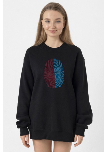 Bordo Mavi Parmak Izi Siyah Kadın 2ip Sweatshirt