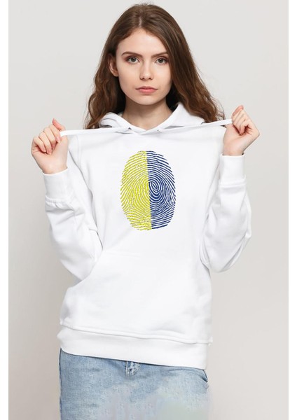 Sarı Lacivert Parmak Izi Beyaz Kadın 3ip Kapşonlu Sweatshirt