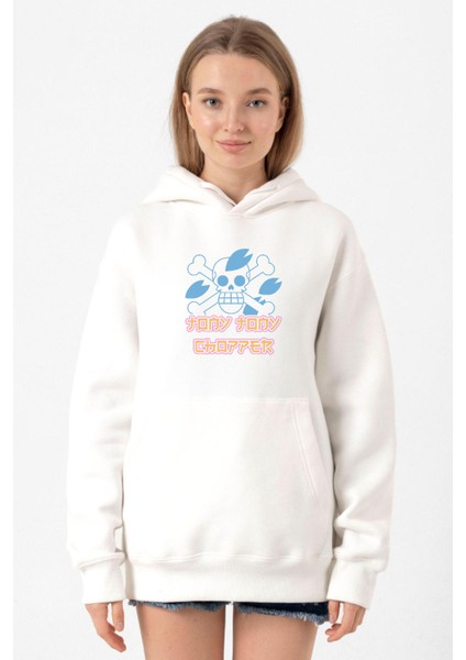 One Piece Anime Tony Tony Chopper Jolly Roger Beyaz Kadın 3ip Kapşonlu Sweatshirt