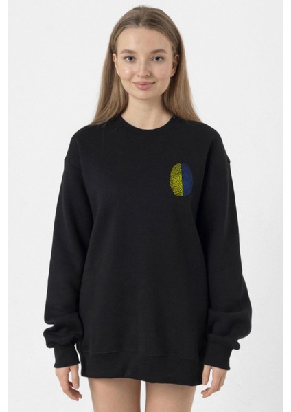 Sarı Lacivert Parmak Izi Siyah Kadın 2ip Sweatshirt