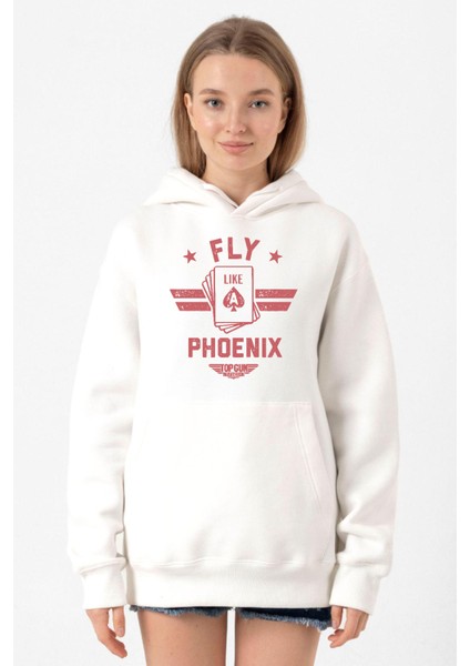 Top Gun Maverick Fly Like A Phoenix Beyaz Kadın 3ip Kapşonlu Sweatshirt