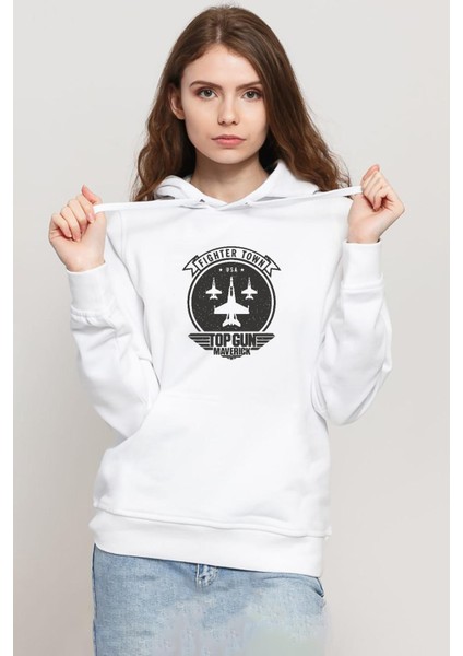Top Gun Maverick Fighter Town Beyaz Kadın 3ip Kapşonlu Sweatshirt