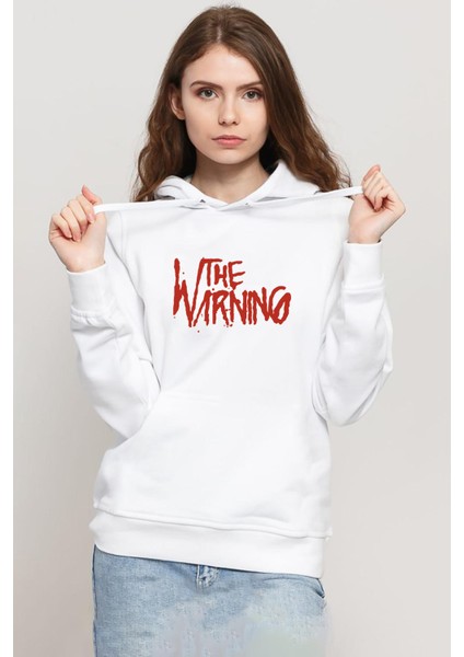 The Warning Logo Beyaz Kadın 3ip Kapşonlu Sweatshirt