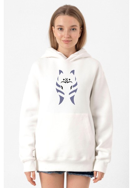 Ahsoka Tano Minimal Beyaz Kadın 3ip Kapşonlu Sweatshirt