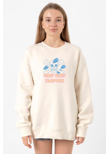 One Piece Anime Tony Tony Chopper Jolly Roger Ekru Kadın 2ip Sweatshirt