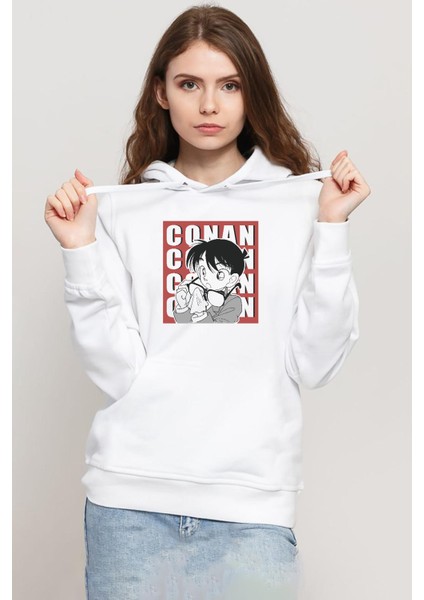 Detective Conan Anime Conan Beyaz Kadın 3ip Kapşonlu Sweatshirt