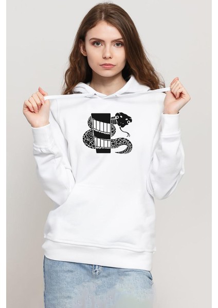 Monogatari Anime Nadeko Snake Symbol Beyaz Kadın 3ip Kapşonlu Sweatshirt