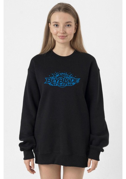 Beyblade Logo Siyah Kadın 2ip Sweatshirt