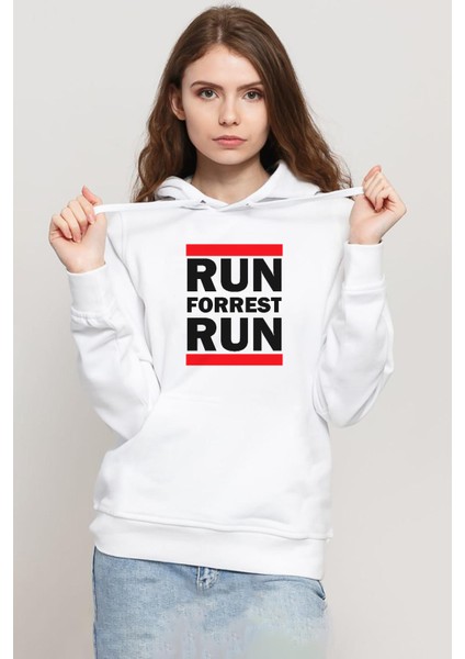 Forrest Gump Run Forrest Run Beyaz Kadın 3ip Kapşonlu Sweatshirt
