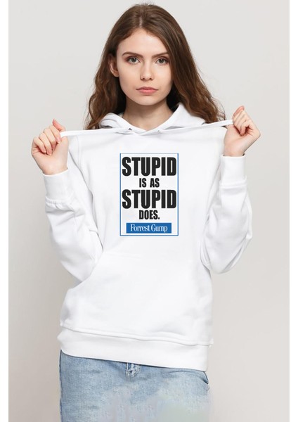 Forrest Gump Stupid Is As Stupid Does Beyaz Kadın 3ip Kapşonlu Sweatshirt