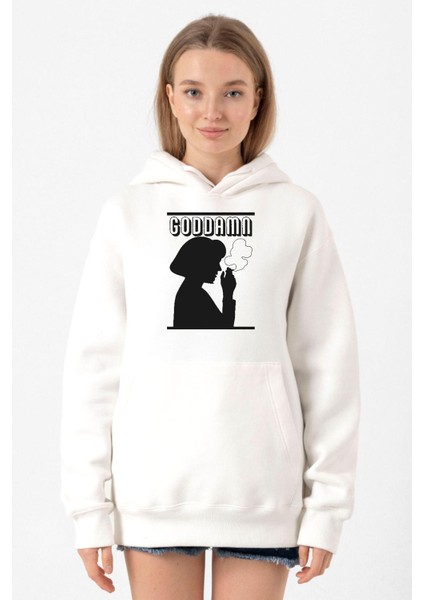 Pulp Fiction Goddamn Beyaz Kadın 3ip Kapşonlu Sweatshirt