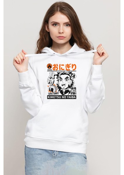Demon Slayer Anime Super Yummy Beyaz Kadın 3ip Kapşonlu Sweatshirt
