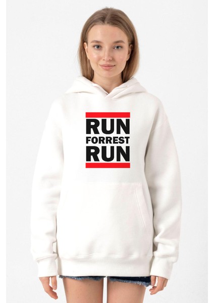Forrest Gump Run Forrest Run Beyaz Kadın 3ip Kapşonlu Sweatshirt
