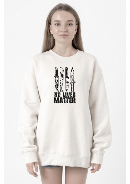 Horror Knifes No Live Matter Beyaz Kadın 2ip Sweatshirt
