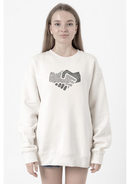 Shake Hands Icon Beyaz Kadın 2ip Sweatshirt