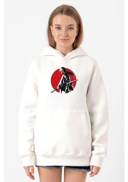 Rurouni Kenshin Samurai Logo Beyaz Kadın 3ip Kapşonlu Sweatshirt