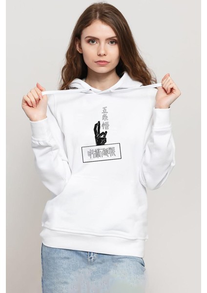 Jujutsu Kaisen Anime Gojo Satoru Beyaz Kadın 3ip Kapşonlu Sweatshirt