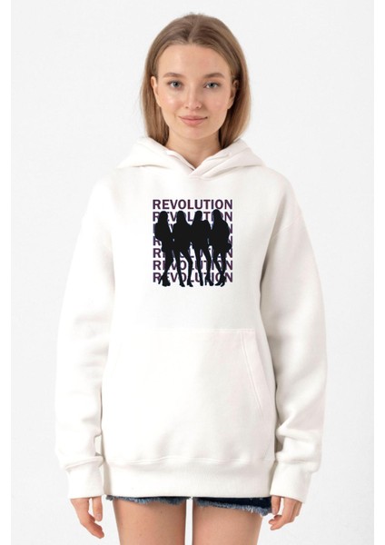 Blackpink Revolution Beyaz Kadın 3ip Kapşonlu Sweatshirt