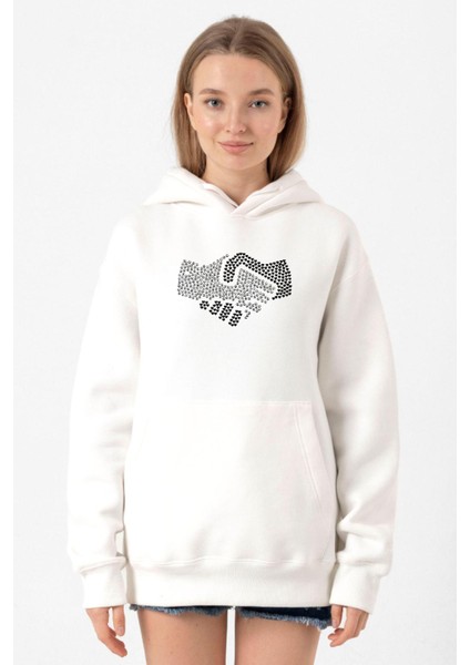 Shake Hands Icon Beyaz Kadın 3ip Kapşonlu Sweatshirt