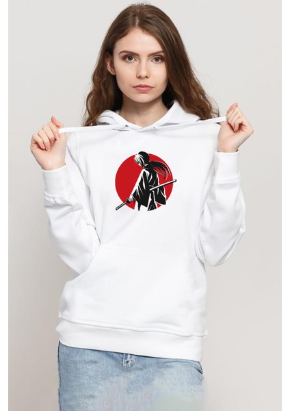 Rurouni Kenshin Samurai Logo Beyaz Kadın 3ip Kapşonlu Sweatshirt