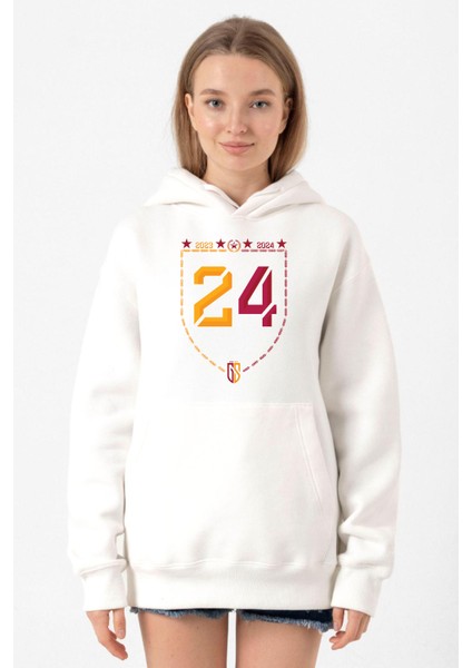 24 Şampiyonluk Beyaz Kadın 3ip Kapşonlu Sweatshirt