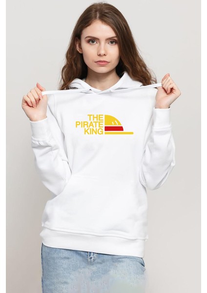 One Piece Anime Luffy The Pirate King Beyaz Kadın 3ip Kapşonlu Sweatshirt