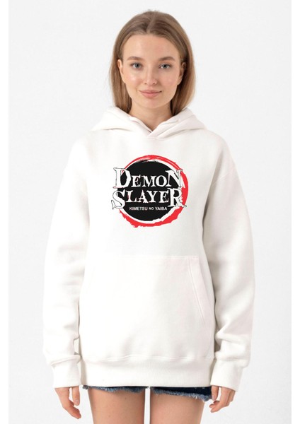 Demon Slayer Anime Squad Demon Slayer Kimetsu No Yaiba Beyaz Kadın 3ip Kapşonlu Sweatshirt