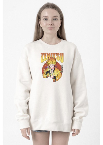 Demon Slayer Anime Zenitsu Poster Beyaz Kadın 2ip Sweatshirt