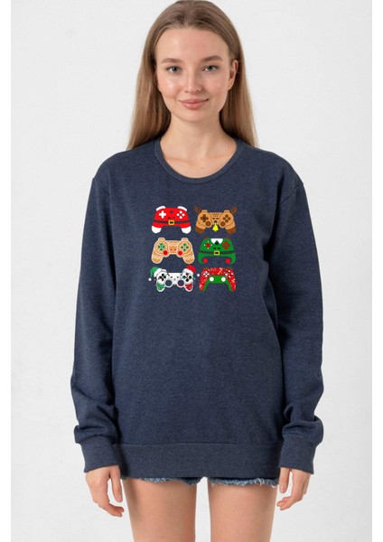 Video Game Controller Christmas Indigo Kadın 2ip Sweatshirt