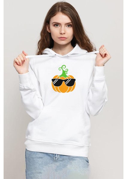 Cool Pumpkin Beyaz Kadın 3ip Kapşonlu Sweatshirt
