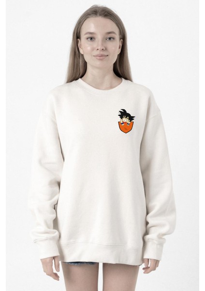 Dragon Ball Z Anime Son Goku Pocket Beyaz Kadın 2ip Sweatshirt