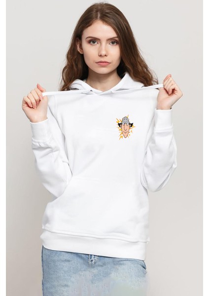 Inspector Gadget Vintage Lightning Beyaz Kadın 3ip Kapşonlu Sweatshirt