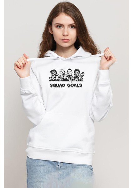 Horror Movie Squad Goals Beyaz Kadın 3ip Kapşonlu Sweatshirt