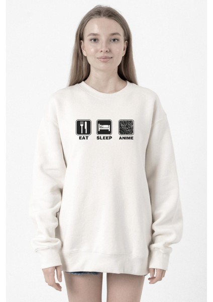 Eat Sleep Anime Beyaz Kadın 2ip Sweatshirt
