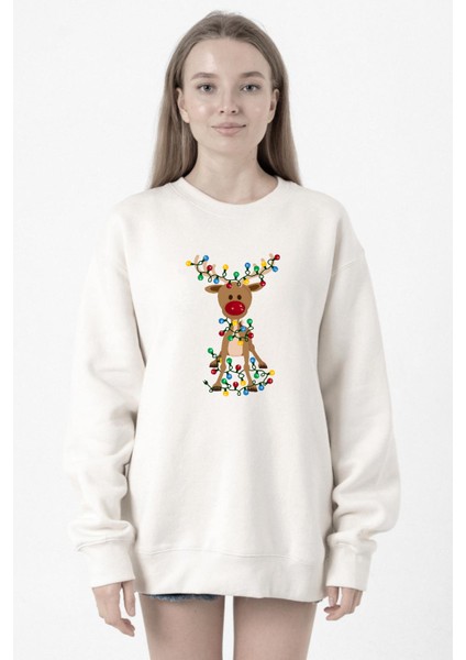 Adorable Reindeer Christmas Beyaz Kadın 2ip Sweatshirt