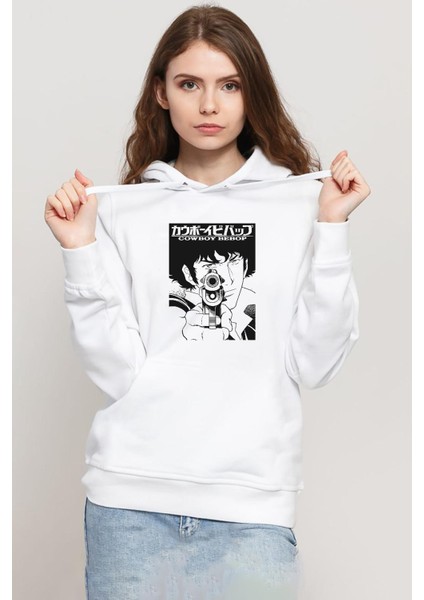 Cowboy Bebop Spike See You Space Cowboy Beyaz Kadın 3ip Kapşonlu Sweatshirt