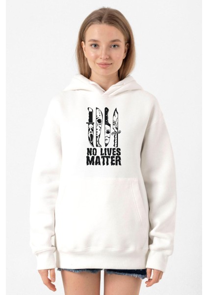 Horror Knifes No Live Matter Beyaz Kadın 3ip Kapşonlu Sweatshirt